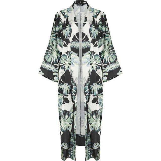Yours Curve Black & Green Leaf Print Maxi Cardigan, Women's Curve & Plus Size, Yours - 22-24