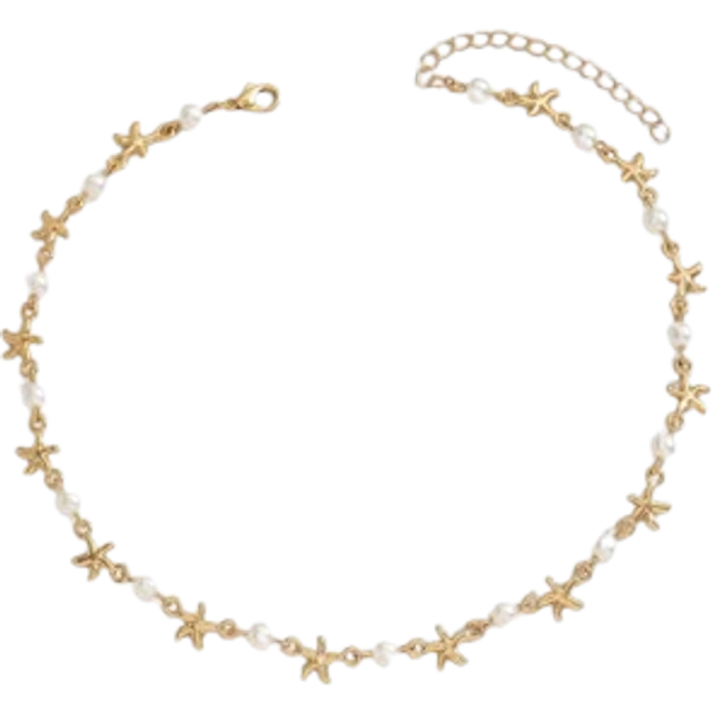 SHEIN 1pc Summer Ocean Style Handmade Faux Pearl Starfish Gold Women Necklace, Elegant & Delicate, Suitable For Daily Wear, Beach Travel, Dating, Gift