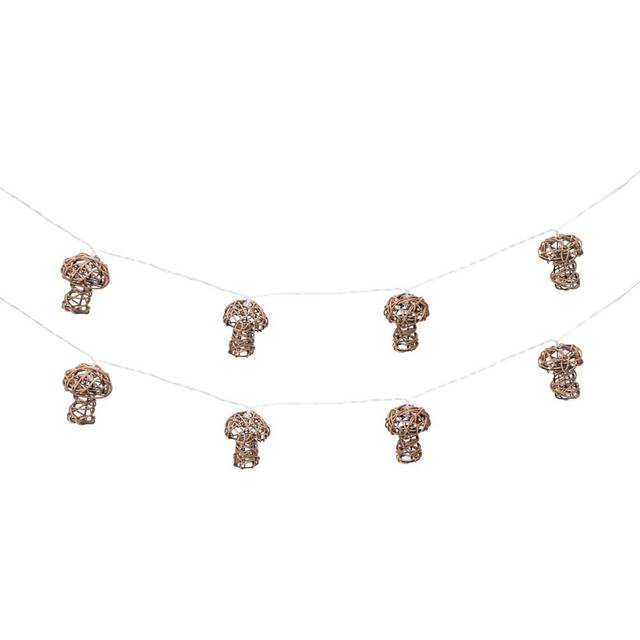 Mushroom Rattan 10 x Battery Operated Outdoor Garden String Lights - Brown - One Size