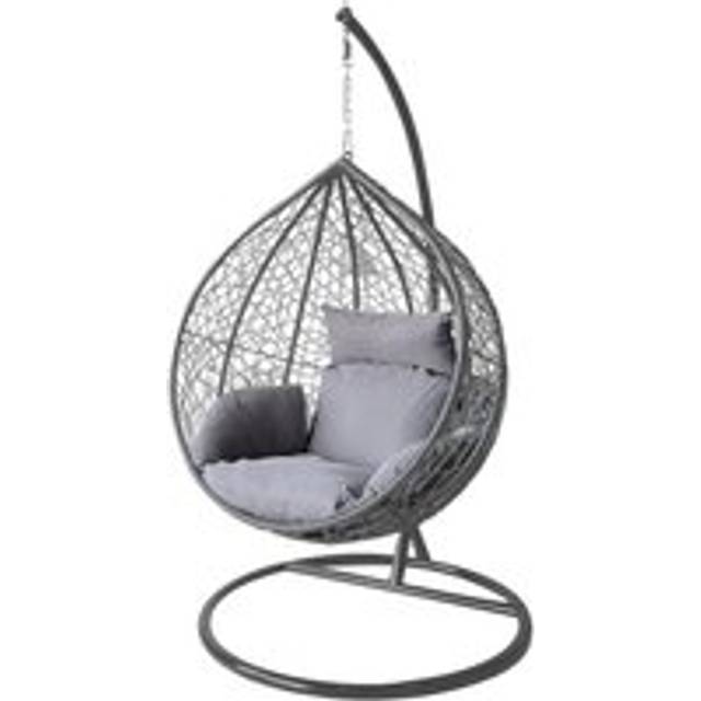 Large Rattan Hanging Egg Chair with Cushion 203 x 120cm (Black) - Grey - One Size
