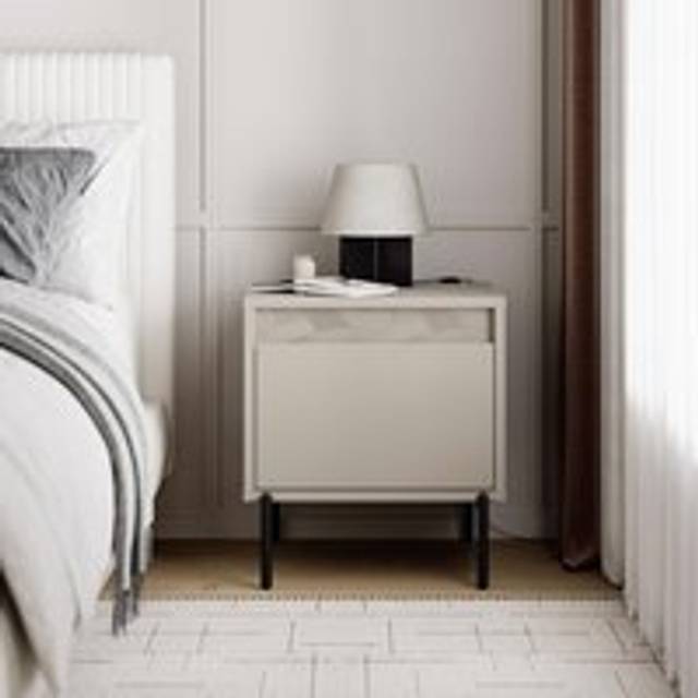 FWStyle Mott Single Drawer Sandstone Artex Detailed Bedside Table - Cream