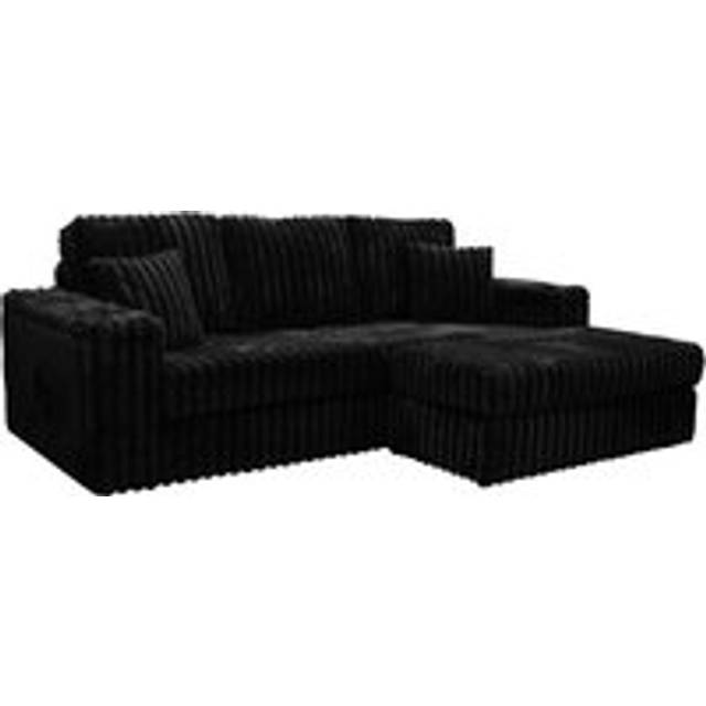 Luxury Life - Giovanni Luxe 3 Seater Cinema Fabric Chunky Cord Sofa with Footstool in Black