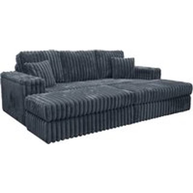 Luxury Life - Giovanni Luxe 3 Seater Cinema Fabric Chunky Cord Sofa with Footstool in Grey