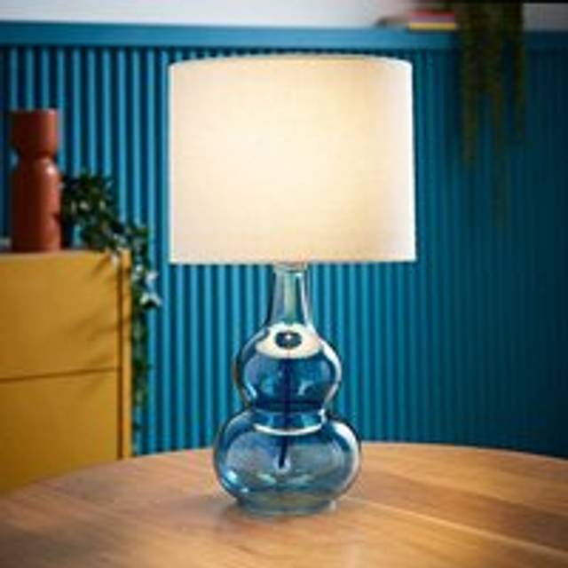 Aida Natural Linen Tall Lamp Shade Bright Bubble Glass Table Lamp - Bright Blue - One Size