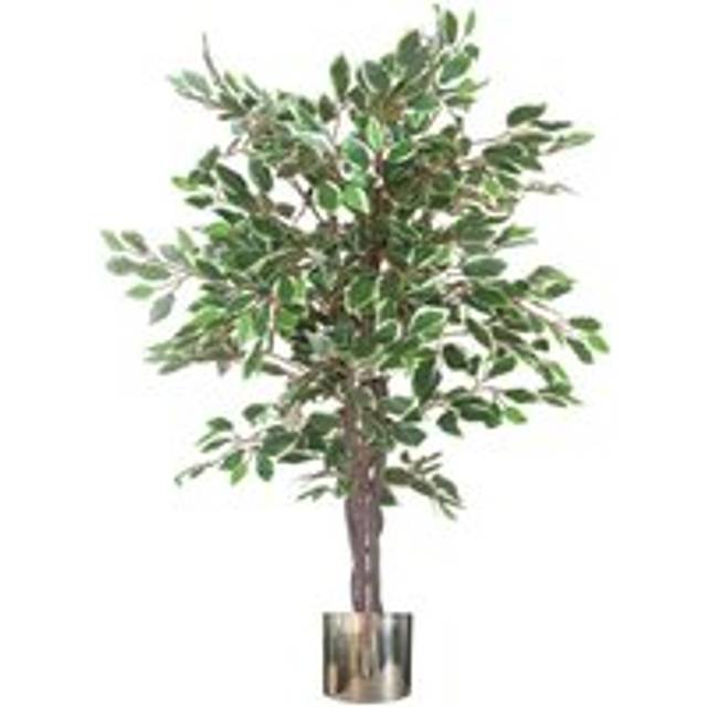 130cm LARGE Realistic White Edge Ficus Artificial Plant Tree Silver Metal Planter