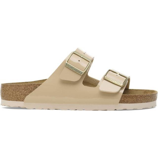 Women's Birkenstock Arizona Birko-Flor Patent Womens Sandals - Cream/Brown - Size: 7.5/C
