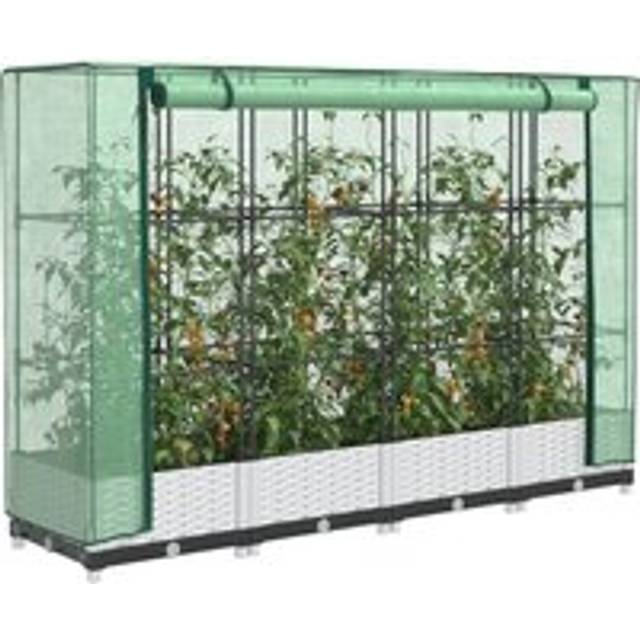 Raised Bed with Greenhouse Cover Rattan Look 160x40x123 cm - White - One Size