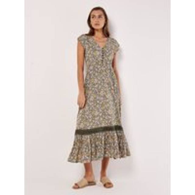 Apricot Women's Plus Size Olive Floral Print Crochet Trim Midi Dress Curves New Look - UK 24