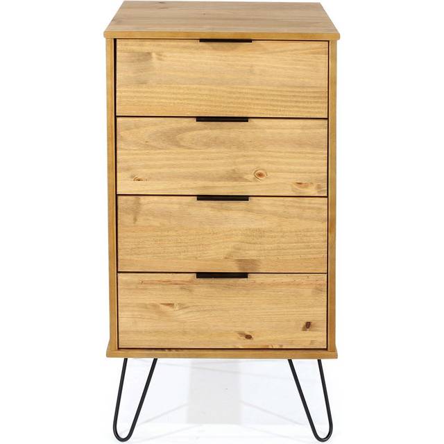 Augusta Pine 4 Drawer Narrow Chest Storage Unit - Antique waxed pine - Brown