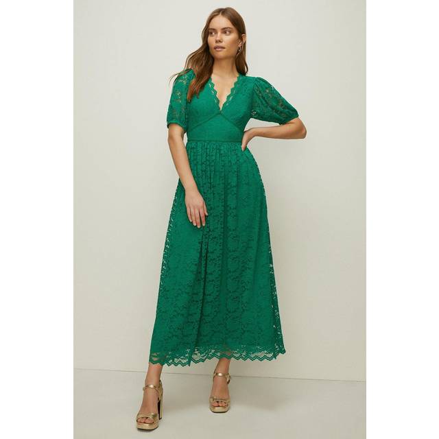 Oasis womens midi dress green lace short sleeve v neck spring summer
