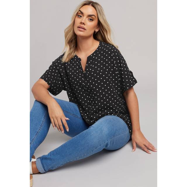 Yours Curve Black Dot Print Short Sleeve Blouse, Women's Curve & Plus Size, Yours - 34-36