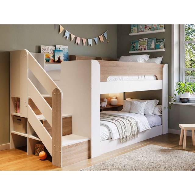 Flair Zeno Staircase Low Bunk with Storage White & Oak