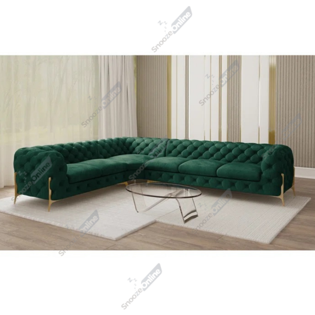 (Green Velvet, Fabric Swatch) SnoozeOnline Velvet Corner Sofa Chesterfield 4/5/6 Seater Corner Settee Chaise Lounge Couch Sofa For Living Room