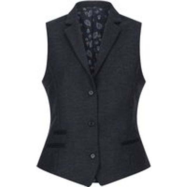Infinity Leather Women's Womens Herringbone Check Tweed Waistcoat Wool Blend Vest in Black | Size: 16