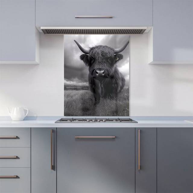 Warren Reed - Designer Black And White Highland Cow Kitchen Splashback W600Mm X H750Mm, Multi