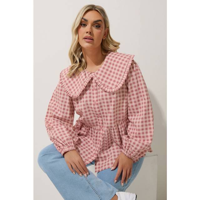 Limited Collection Curve Pink Gingham Oversized Collar Blouse, Women's Curve & Plus Size, Limited Collection - 26-28