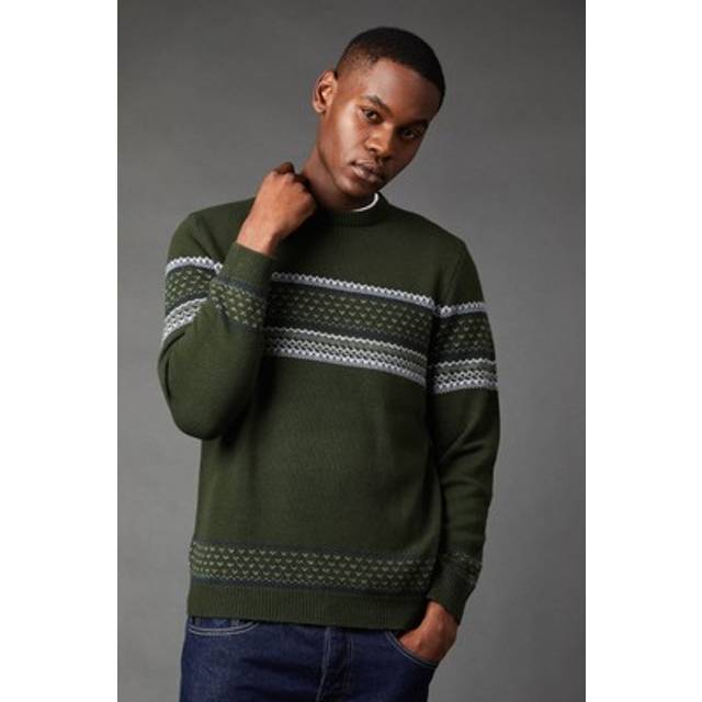 Burton mens jumper green striped crew neck casual pullover versatile comfortable