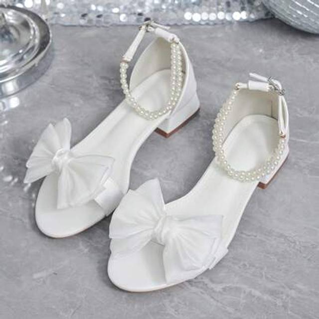 SHEIN 1.18in Fashionable Women&#39;s Low Heel Sandals, White One-Strap Buckle Bow Round Toe Square Chunky Heel Shoes, 2.8CM Retro Roman Gladiator Sexy Summer Sa