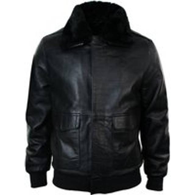 Air Force Leather Collar Bomber Jacket - Black - M