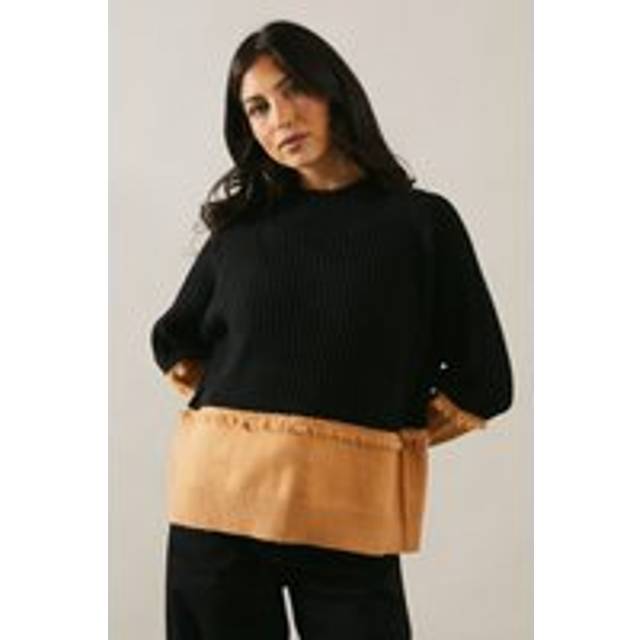Wallis womens jumper black high neck fringe detail casual pullover