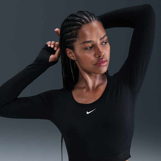 Tank top Nike Pro Women's Dri-FIT Cropped Long-Sleeve Top Black/ Anthracite/ White XS (XS)