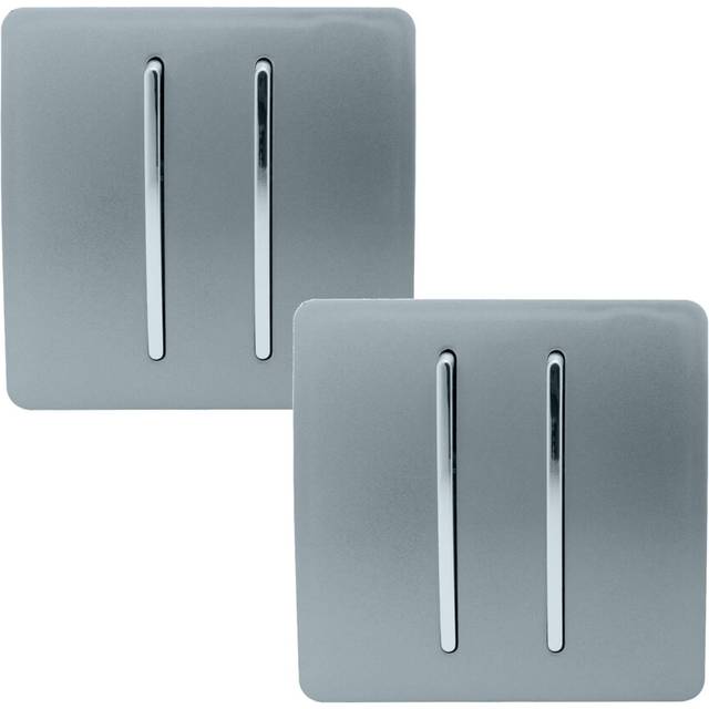 Trendi 2 Gang 2 Way Artistic Modern Glossy 10 Amp Rocker Tactile Light Switch Cool Grey (Pack of 2)