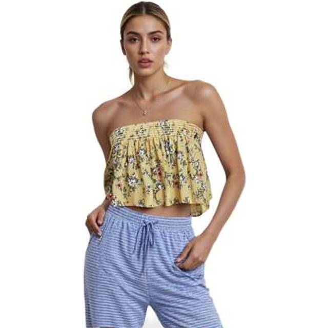SHEIN Women&#39;s Flower Print Tube Tops Sleeveless Off Shoulder Strapless Cropped Bandeau