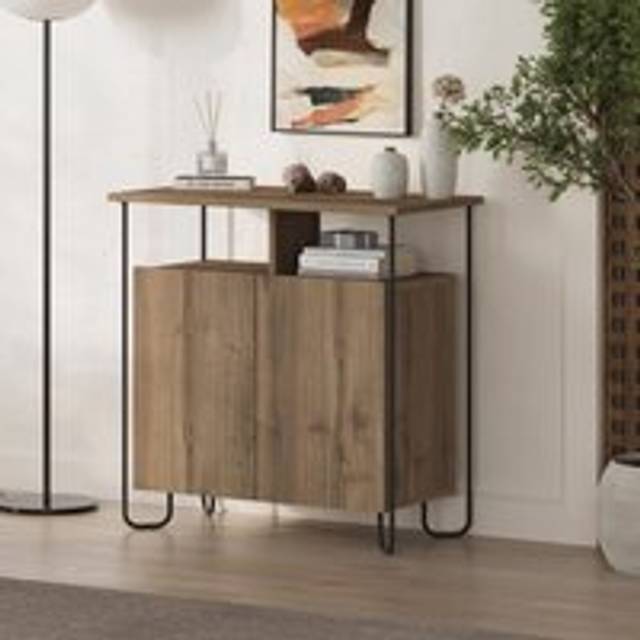 Dark Oak 2 Door Sideboard Modern Furniture Metal Frame Separated Shelf