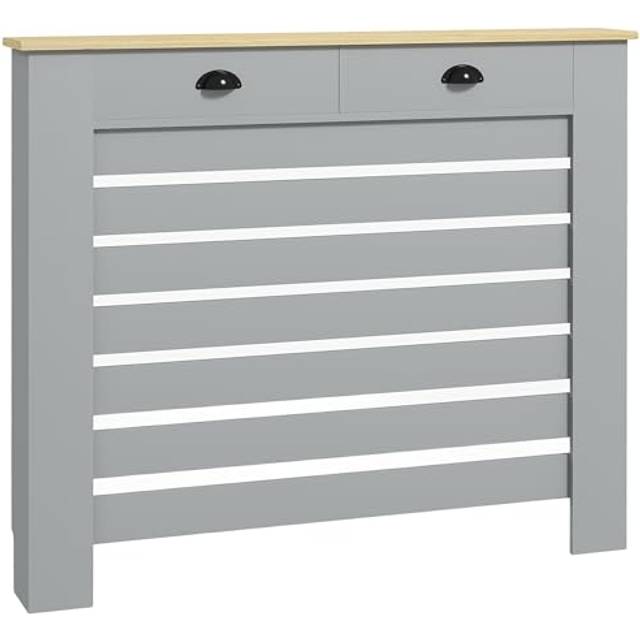 HOMCOM Radiator Cover with Drawer, Horizontal Slatted Grill, Grey Painted MDF Wood Cabinet Shelf Heating Cover for Living Room Bedroom Hallway, Medium