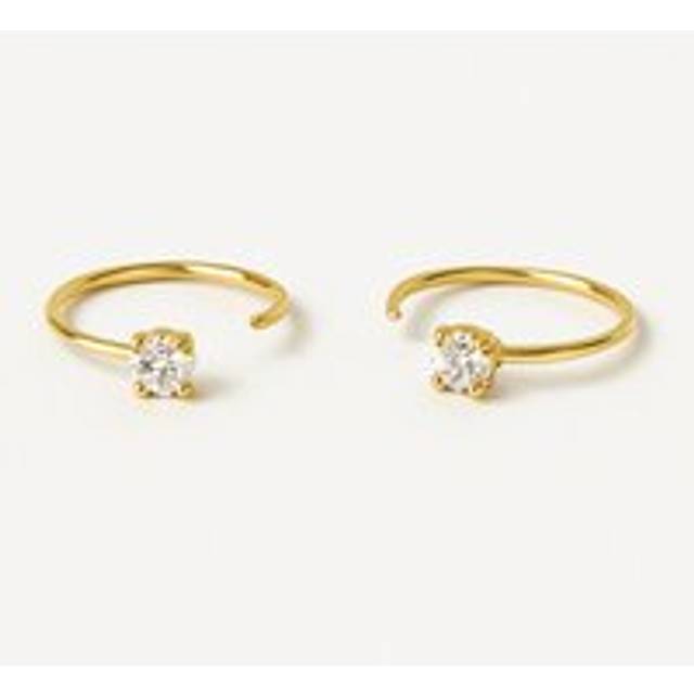 Womens 18k Gold Dainty Threader Hoop Earrings With Cubic Zirconia Stone - Metallics - One Size