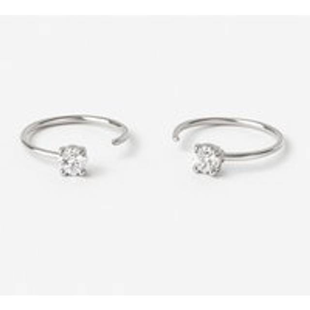 Womens 18k Gold Dainty Threader Hoop Earrings With Cubic Zirconia Stone - Grey - One Size