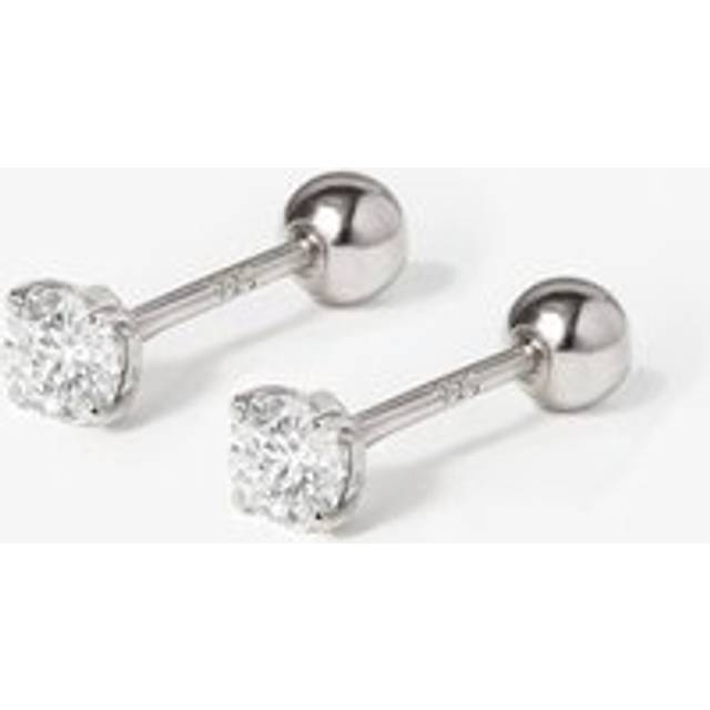 Womens 18k Gold 3mm Solitaire Round Stone Earrings - Screw Back - Grey - One Size
