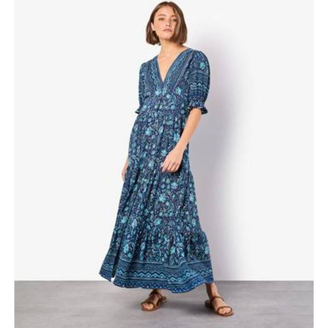 Apricot Women's Blue Floral Border Print Midi Shirt Dress New Look - UK 14