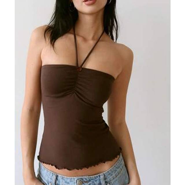 SHEIN Women&#39;s Summer Halter Neck Vest Sleeveless Off Shoulder Solid Color Slim Fit Tank Tops
