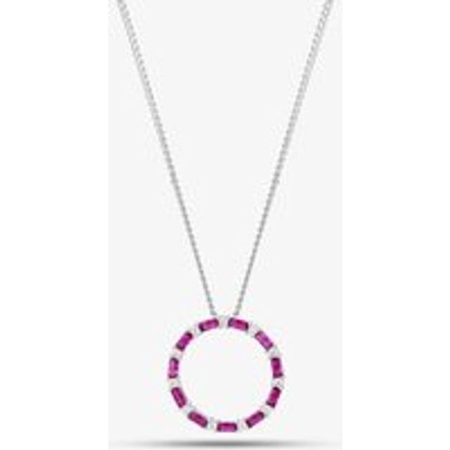 Sterling Silver Red Cubic Zirconia Circle Pendant Necklace S6674