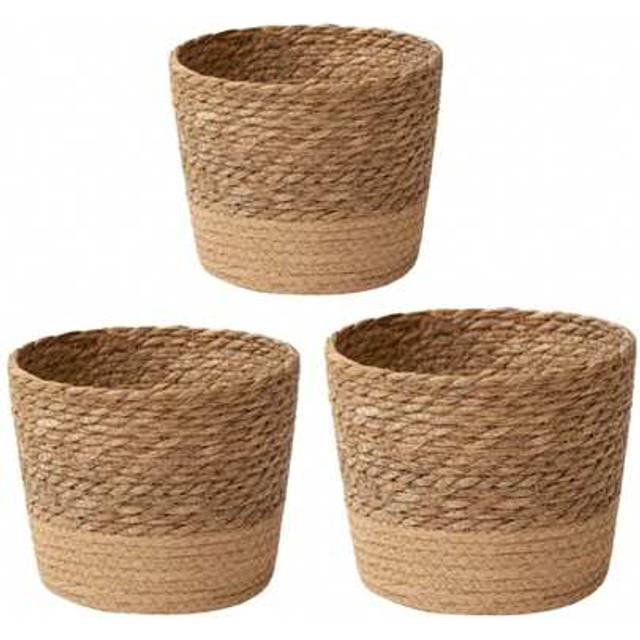 SHEIN Natural Seagrass Woven Planter Basket, With Waterproof Layer Inside, Rattan Woven Plant Green Pot, Home Decor Flower Pot, Storage Basket Gifts Birthda