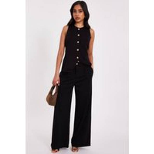 QUIZ Black Petite Wide Leg Trousers - 10