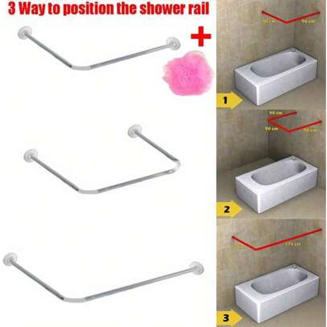 SHEIN Shower Curtain Rod U & L Shape Corner Rail 25mm Diameter Pole Bath 3 Way Chrome Room Decor Bathroom Accessories Back To School
