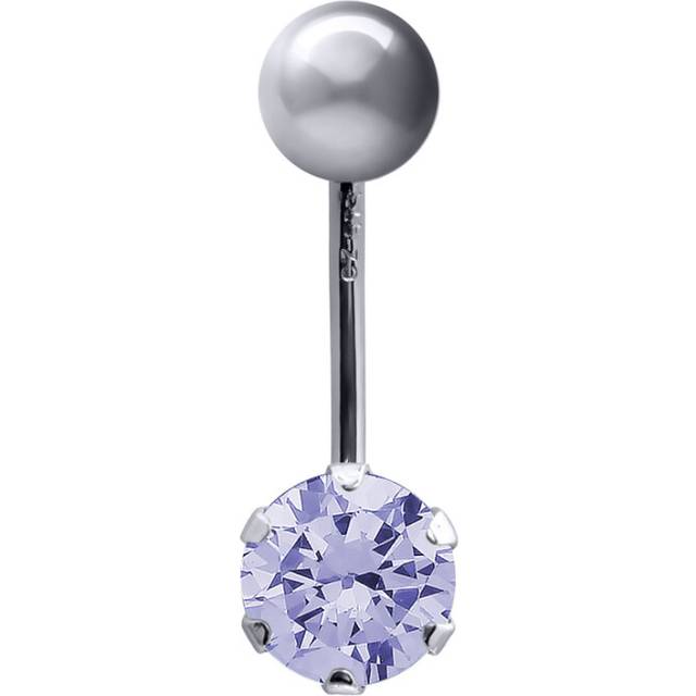 (9ct White gold, Lilac) Jewelco London Ladies 9ct Yellow Gold 6mm Cubic Zirconia Solitaire Banana Belly Bar Body Piercing 10mm - JBJ100-101