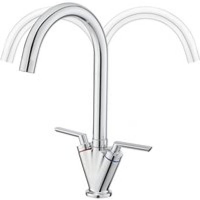 Kitchen Taps Mixer Swan Neck Dual Lever Kitchen Mixer Tap - Silver - One Size