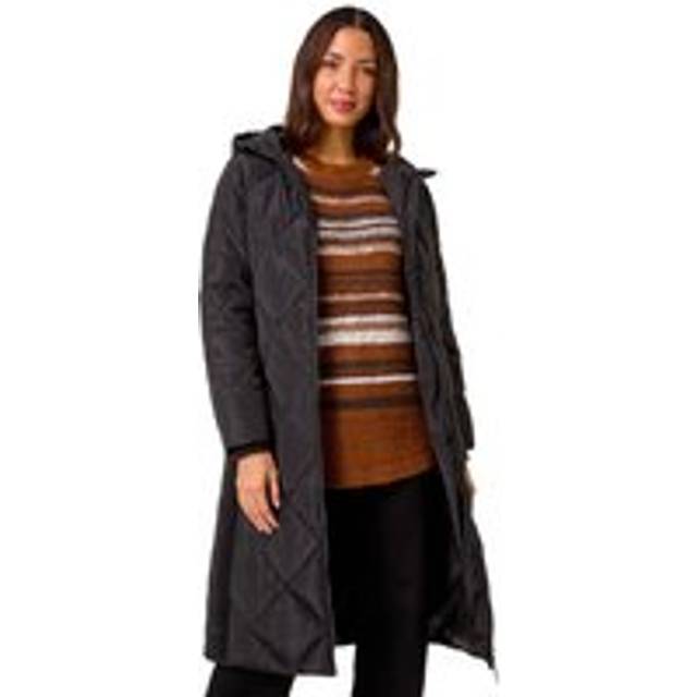 Longline Diamond Quilt Hooded Coat - Black - 10