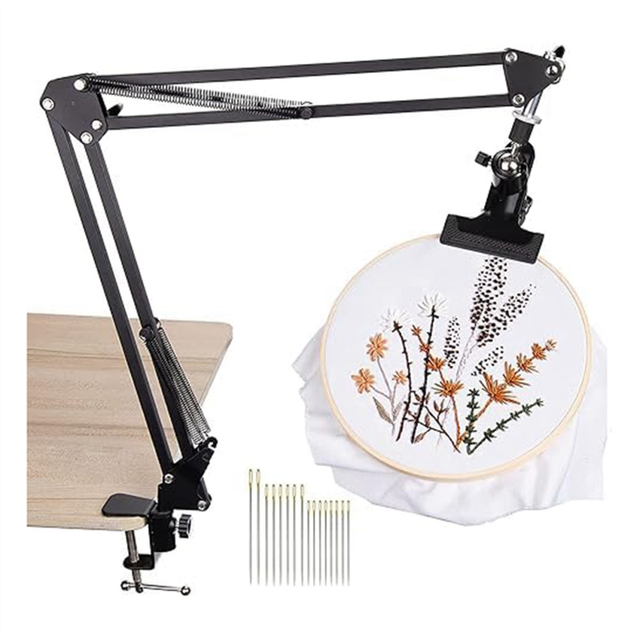 Embroidery Hoop Holder Adjustable Embroidery Table Stand, Embroidery Hoop Stand, Adjustable Metal Embroidery Hoop Stand for Needlework, Arts