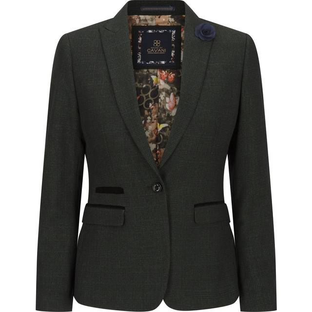 Women's Tweed Check Blazer Wool Classic Jacket - Green - 18