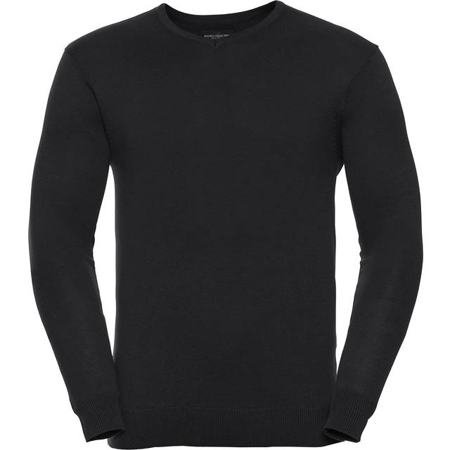 (S, Black) Russell Collection Mens Knitted V Neck Sweatshirt