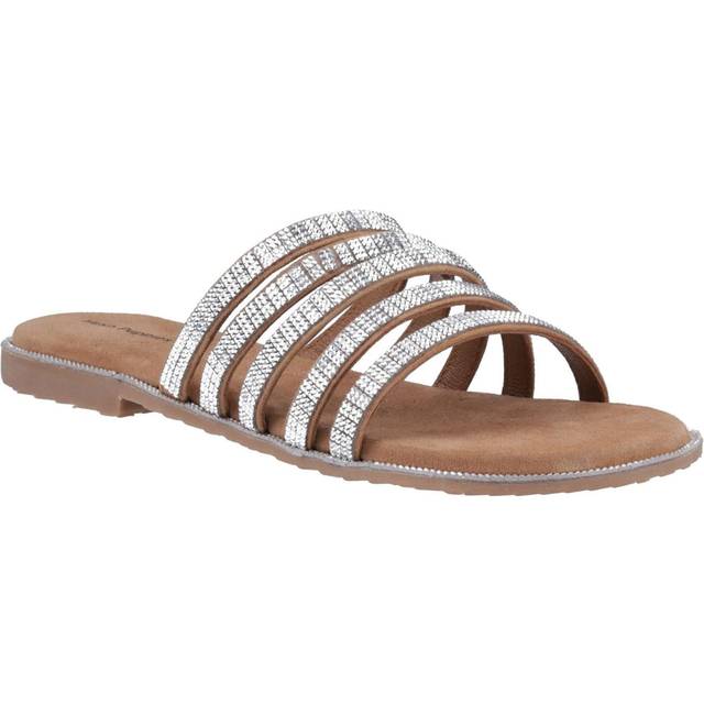 (Brown, 5 (Adults')) Hush Puppies Paris Slide Suede Women's Tan/Silver Sandals