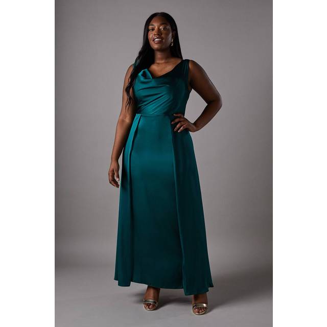 Plus Size Cowl Neck A-Line Satin Bridesmaids Dress - Green - 26