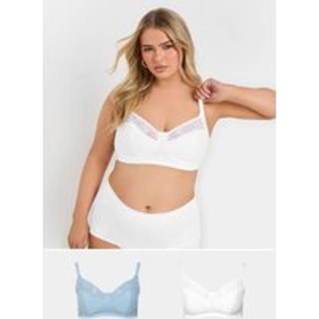 2 Pack Lace Trim Non-Padded Non-Wired Bralettes - Blue - 42D
