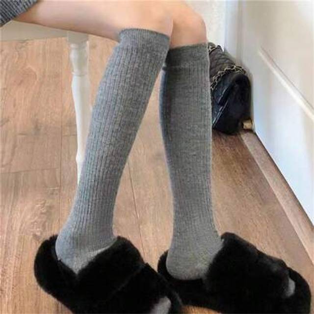 SHEIN Gray Socks Women Over The Knee Socks For Spring & Autumn, Breathable, Anti-Slip, Slimming, Mid To High Calf Length