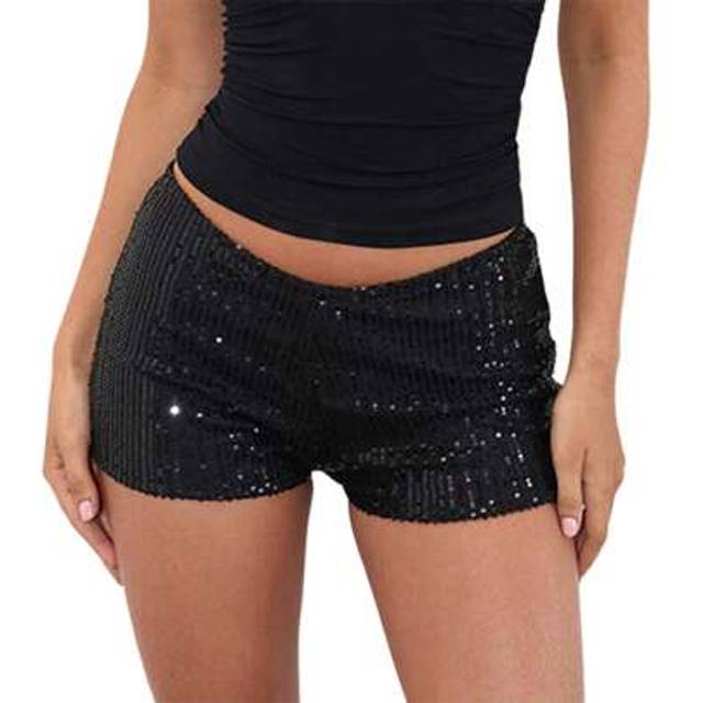 SHEIN Y2k Sequin Shorts For Women Low Rise Glitter Sparkle Shiny Micro Shorts Summer Party Rave Disco Hot Pants