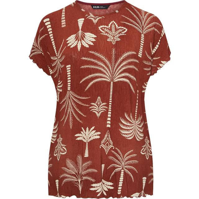 Yours Curve Brown Palm Print Plisse Top, Women's Curve & Plus Size, Yours - 34-36